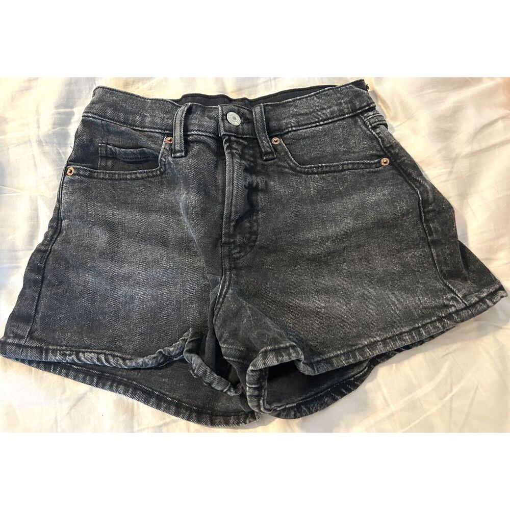 Old Navy Women's Higher High-Rise Sky-Hi A-Line Black Cut-Off Jean Shorts Size 0